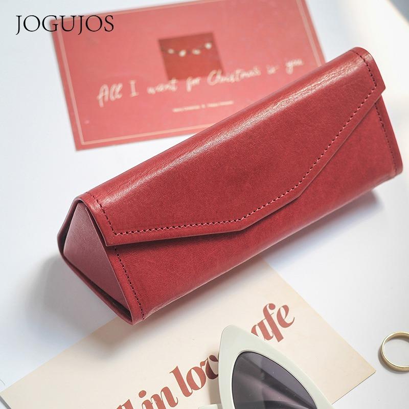 JOGUJOS Genuine Leather Glasses Case Retro Sunglasses Sunglasses Universal Cowhide Glasses Bag Portable Anti-pressure Glasses Case