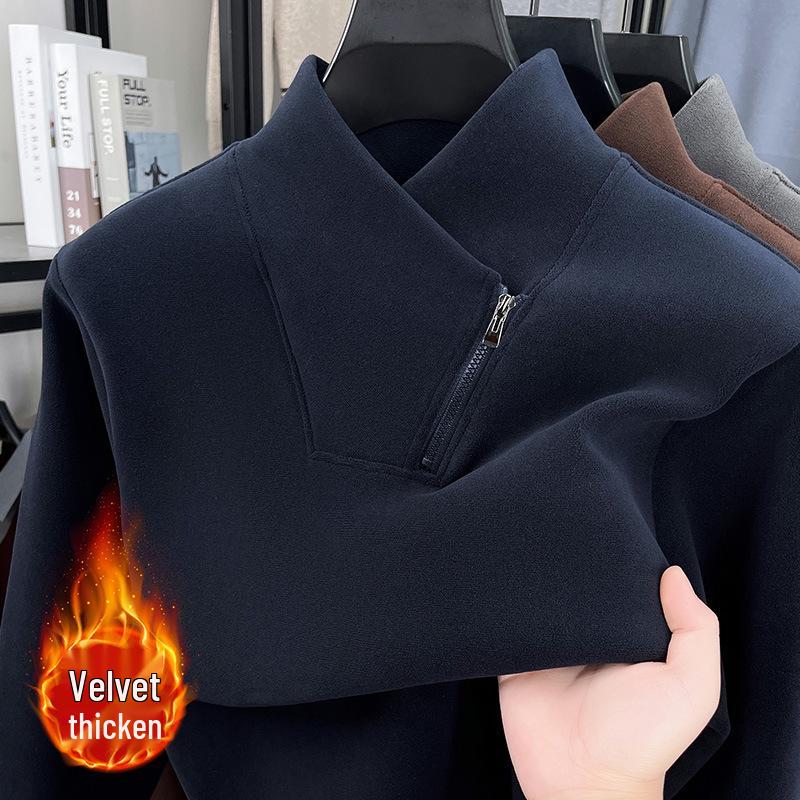 Men's Double-Sided Sherpa Fleece Hoodie, Half-Zip Stand Collar, Thickened and Warm Pullover Base Layer