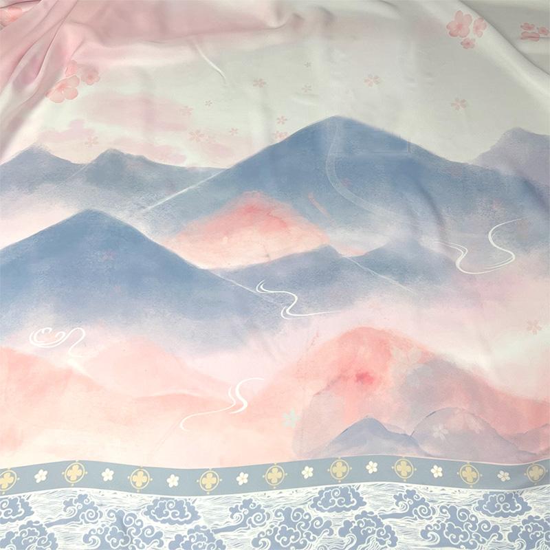 Tessuto Stampato Paesaggio Cinese Traslucido Stile Antico Chiffon Stampato Tessuto Hanfu Abito Hanfu Costume di Scena Decorazione 1/3/5M
