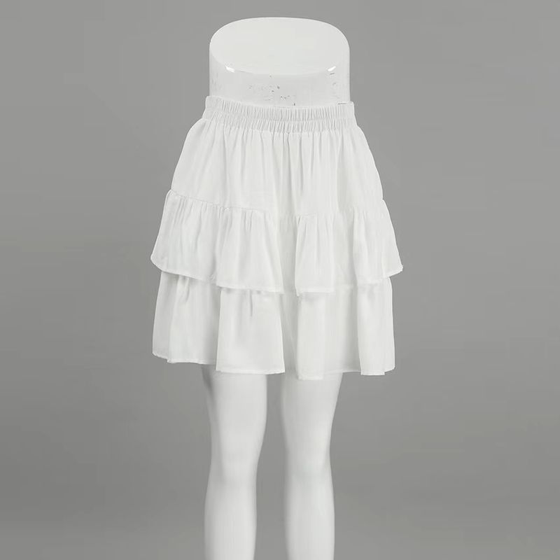

New Arrival French Fashion High Waist a Hem Casual Ruffles Skirt White High Waisted Skirt White M