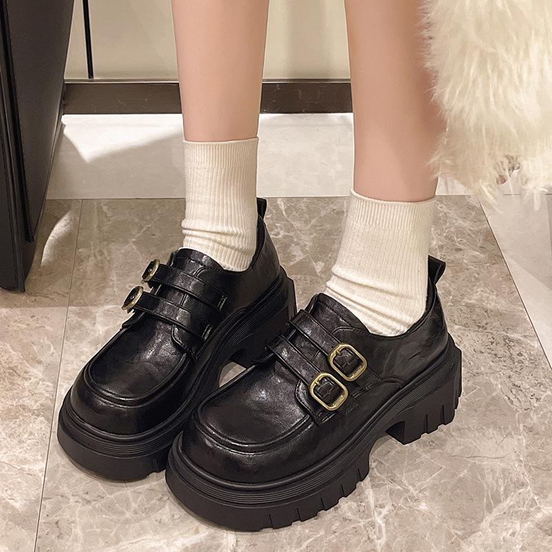Platform British style small leather shoes women's 2024 new autumn one-pedal black single shoes retro women's shoes loafers