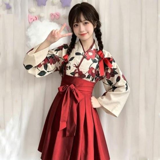 Kimono Japanese clothing Taisho Roman cosplay costume outfit miko ladies cute floral pattern one-piece cross-dressing yukata girl-style short length
