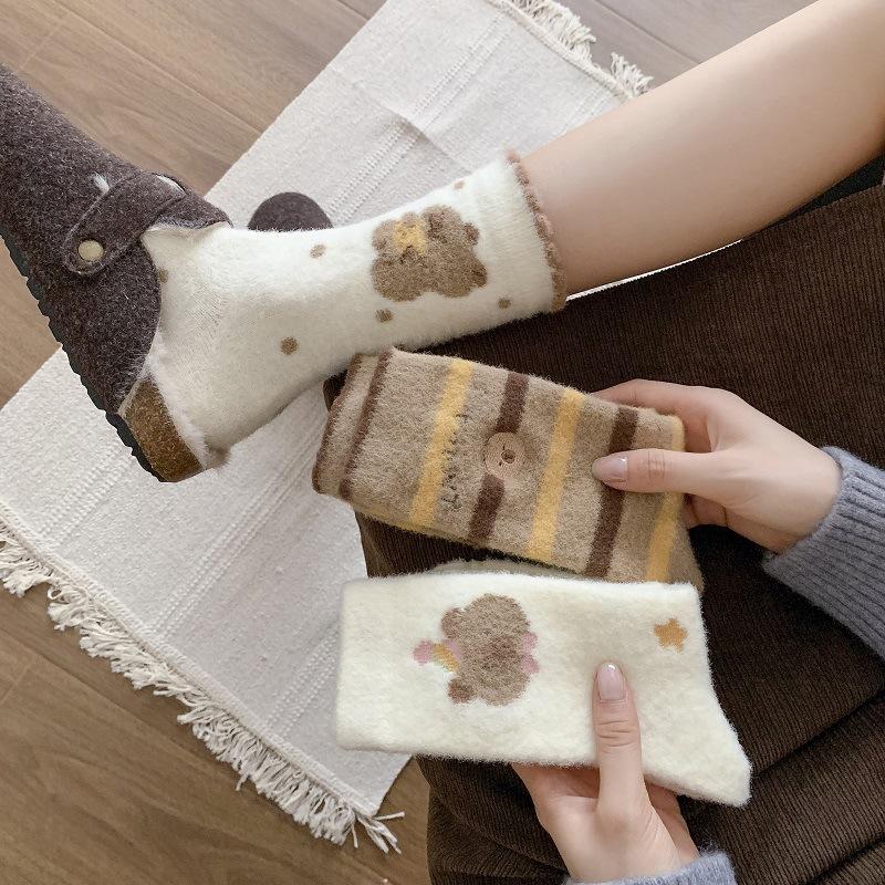 Cute White Australian Velvet Socks Mid-Season Tube Socks Thickened To Keep Warm Winter Home Sleep Loose Floor Socks