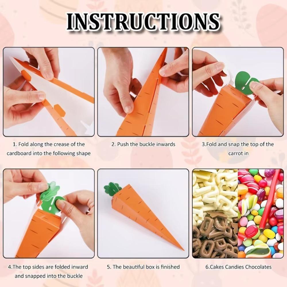25PCS Happy Easter Candy Box Easter Carrot Snack Decor Gift Storage Box 17CM Paper Cookies Snack Packing Box