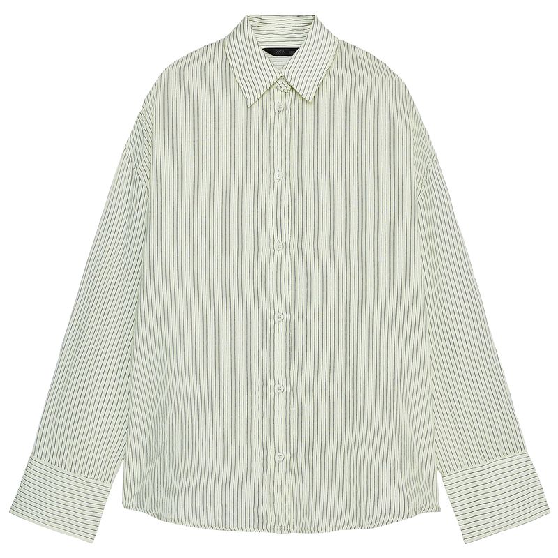 Zaprha 2025 Summer New Arrival Super Nice Loose Cotton Stripes Loose Lapels Shirt for Women 7521078