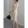 Dress Hong Kong Style Sexy V-neck Waist Hugging Slim fit Sheath Long sleeve Knitted dress Sexy Knit Dress
