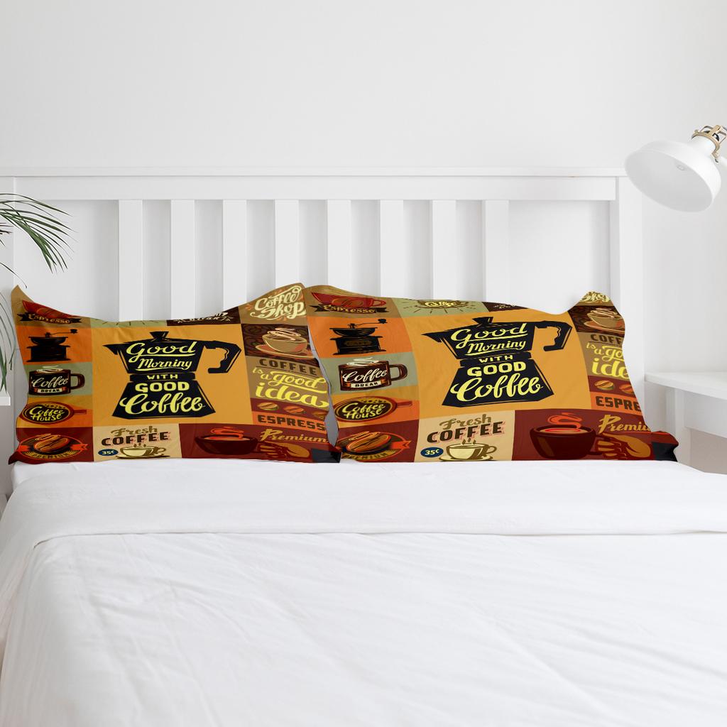 Coffee Poster Decals Black Bedding Set 3pcs Boys Girls Duvet Cover Pillowcase Kids Adult Quilt Cover Double Bed Set Home Textile