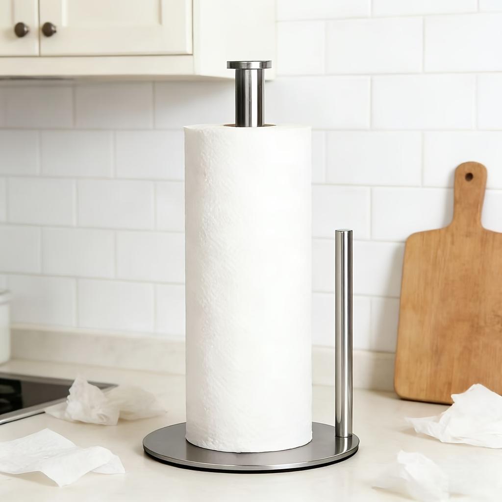 Popular kitchen paper towel holder Non-slip base roll paper holder Stainless steel vertical tissue holder Home Kitchen Storage Gadget