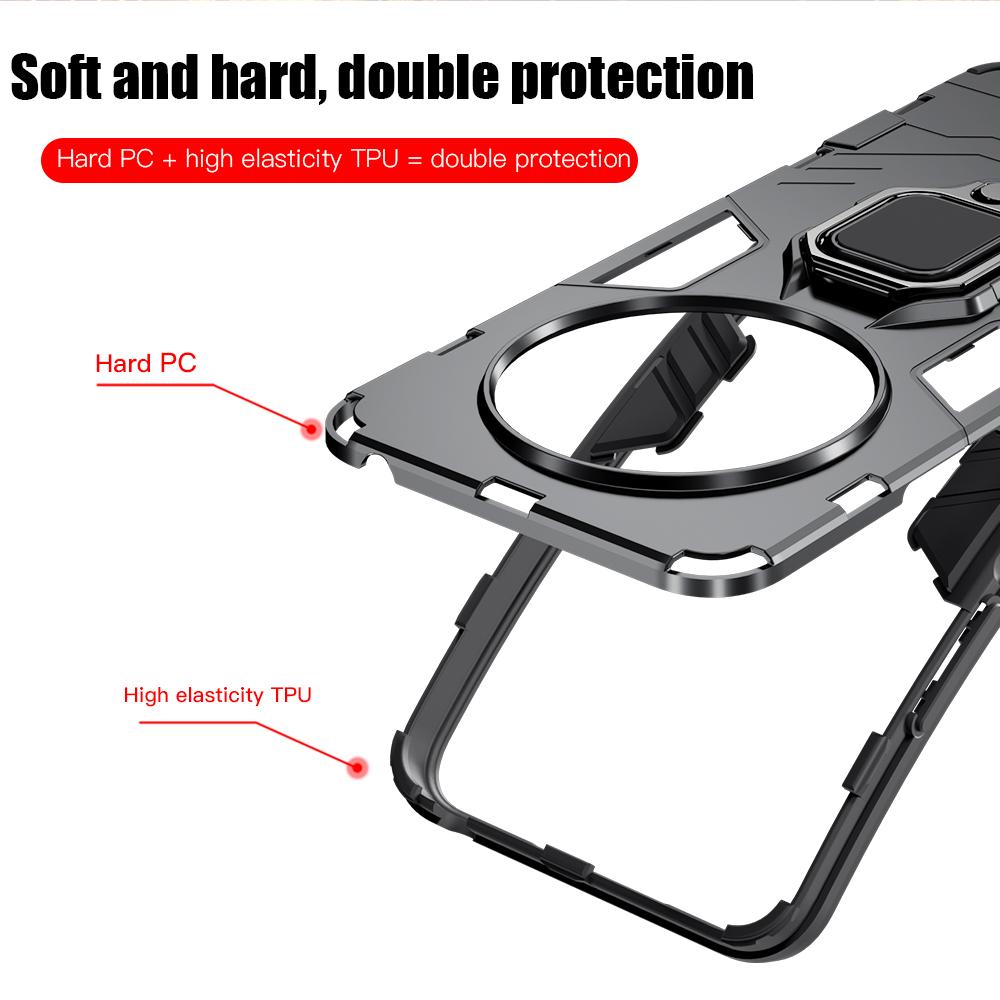 KEYSION Shockproof Armor Case for Xiaomi Redmi 14C Soft Silicone+PC Ring Stand Holder Phone Back Cover for Redmi 14C 4G