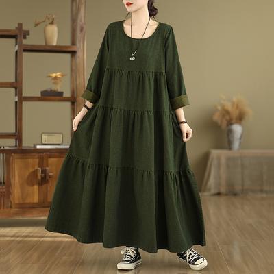 DIMANAF Women 2025 New Plus Size Spring Dress Denim Long Sleeve O-Neck Dress Loose Basic Dresses Vintage