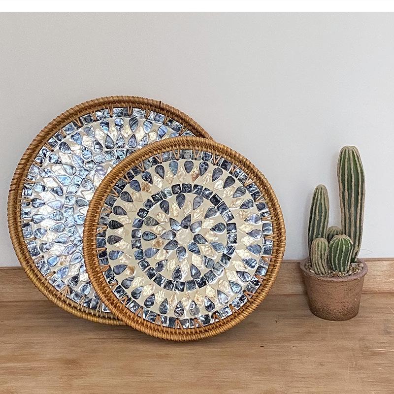 30-35cm Handmade Rattan Decorative Round Restaurant Storage Picnic Basket