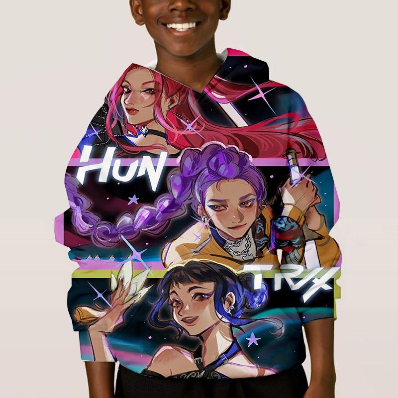 KPop Lovci démonů Dětské Hip-hopové Zábavné Vzorové Oblečení Móda Ležérní Volné Dětské Topy Dětské Chlapecké Mikiny s Kapucí