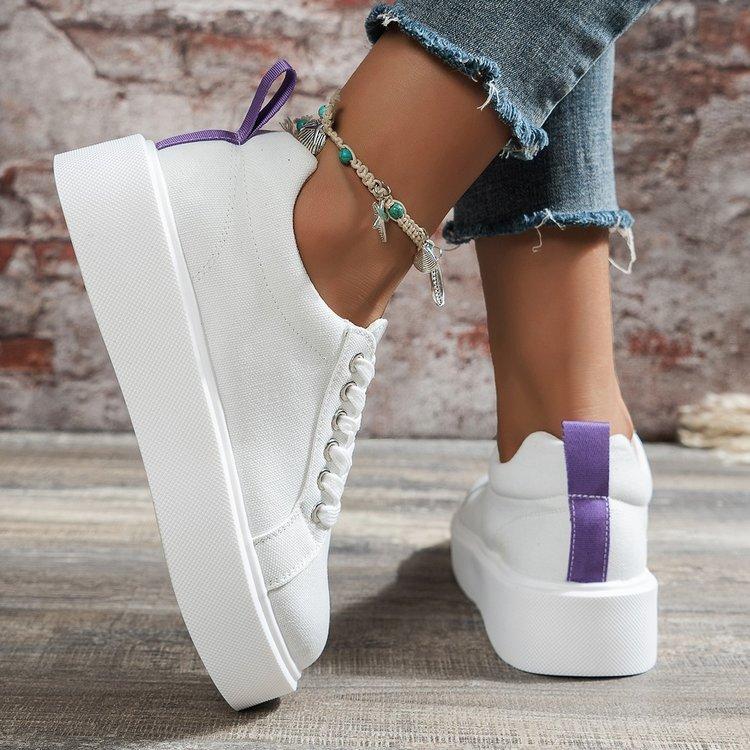 2025 spring and autumn new little white shoes women's foreign trade large size solid color round head light mouth lace-up outer wear flat-soled casual