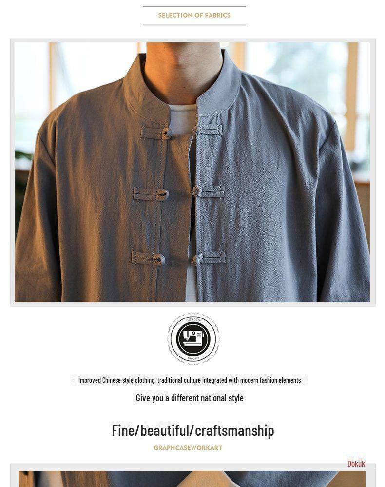 Men's Cotton & Linen Tang Suit: Ancient Style Chinese Meditation & Tea Suit, Zhongshan Hanfu for Spring, Summer, Autumn.