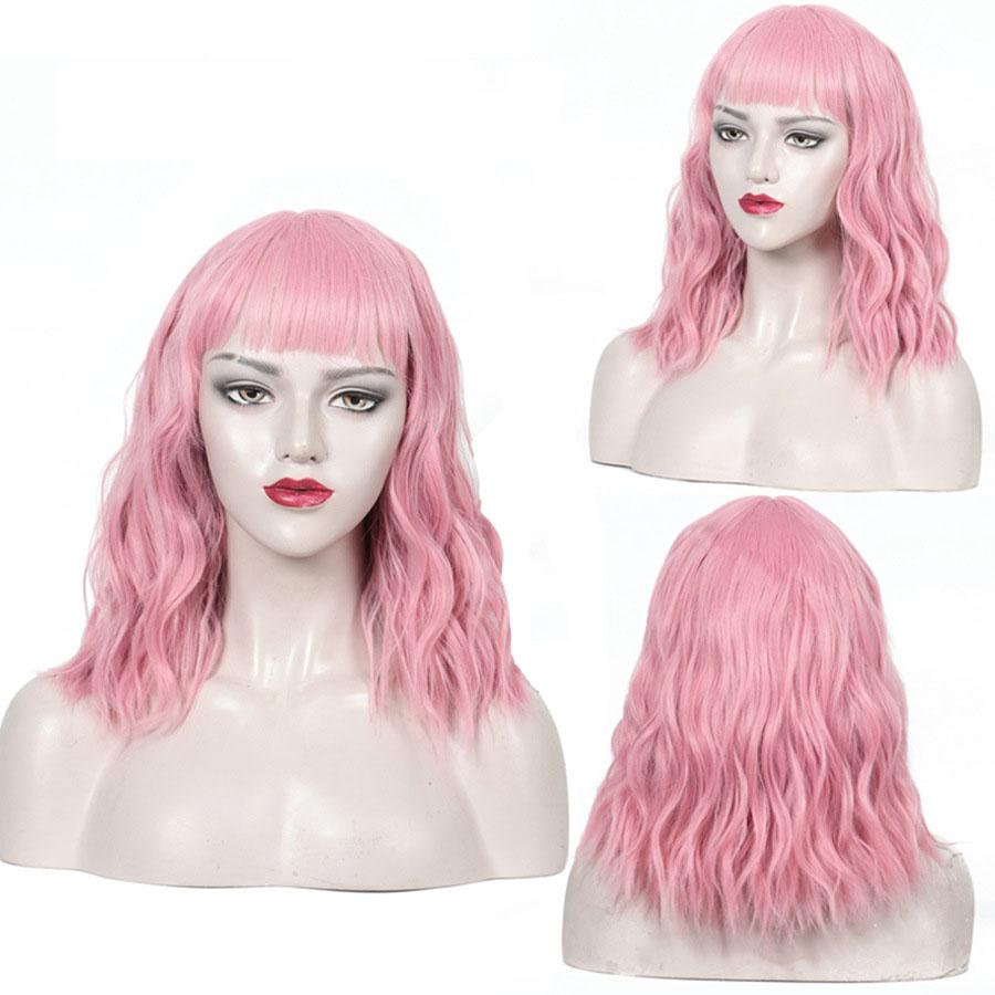Synthetic Hair Blonde Wigs for Women Short Wavy Curly Wig with Bangs Water Wave Wig Daily Girls Cosplay Halloween Party