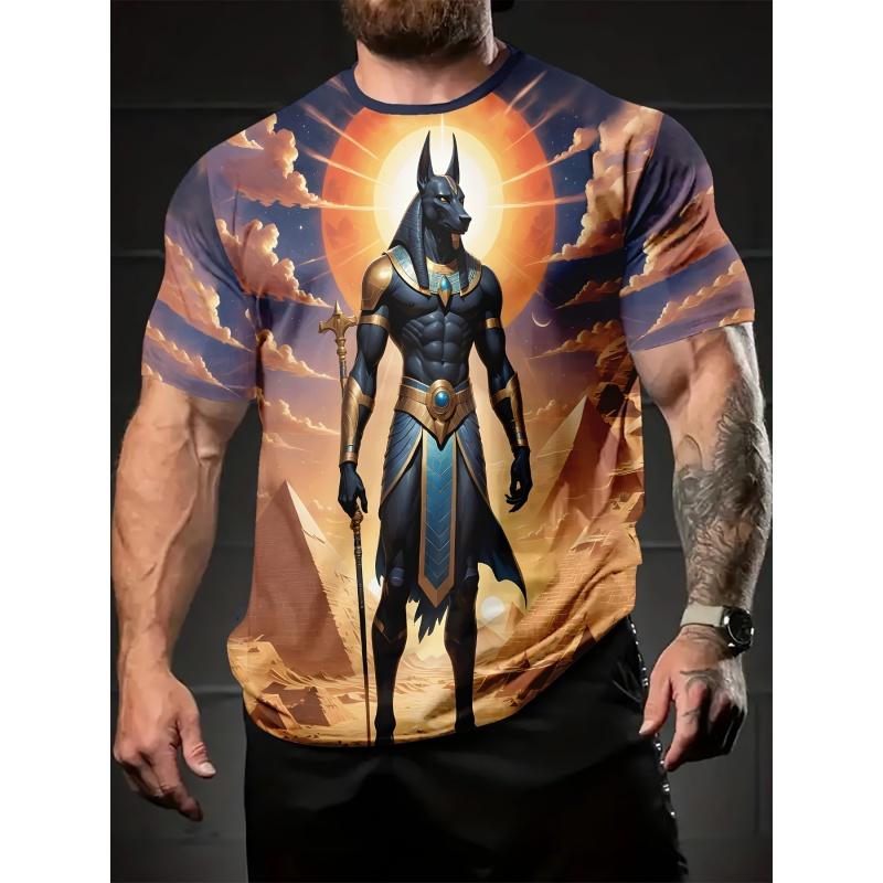 Altes Ägypten Pharao Muster 3D Gedrucktes T-Shirt Für Herren Sommer Freizeit T-Shirts Rundhals Oberteile Locker Kurze Ärmel Kleidung