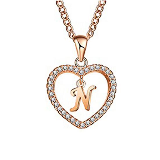 Concise Hollowed Heart Alphabet Unisex Necklace Jewelry Neck Chain Pendant Decor