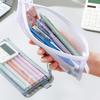 Transparent Mesh Stationery Bag Nylon Zip Pencil Case Large Capacity Storage Bag Travel Back-to-School Office School Supplies