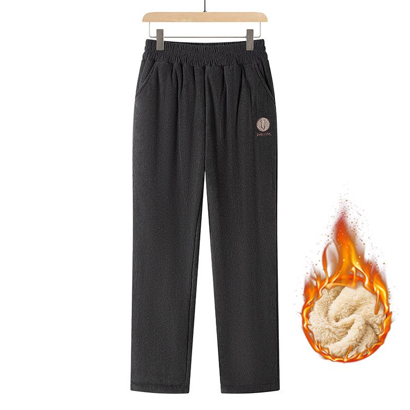 Zimní dámské kalhoty manšestrové výšivky teplé sherpa podšívka vysoký pas silné tepláky podzimní ležérní s kapsami teplé harémové kalhoty