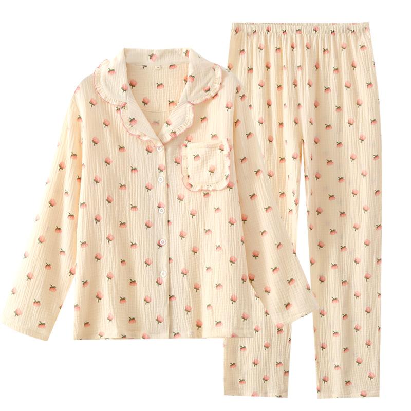 Baby cotton pajamas women's spring and autumn pure cotton spring long-sleeved floral sweet thin loose and comfortable homewear set