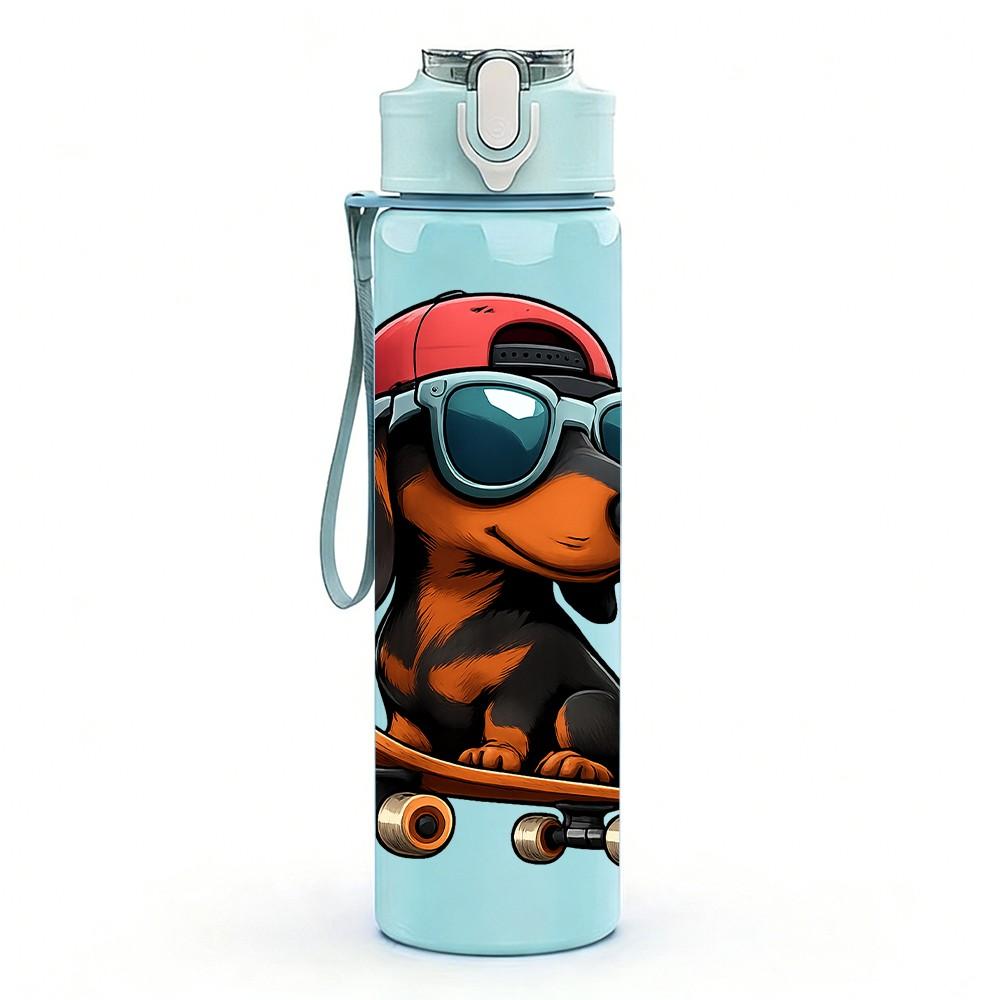 1PC Sunglasses Dachshund Dog 750ml Color Plastic Sports Water Bottle Leakproof Flip Straw Lid Suitable for Sports Office Home Use