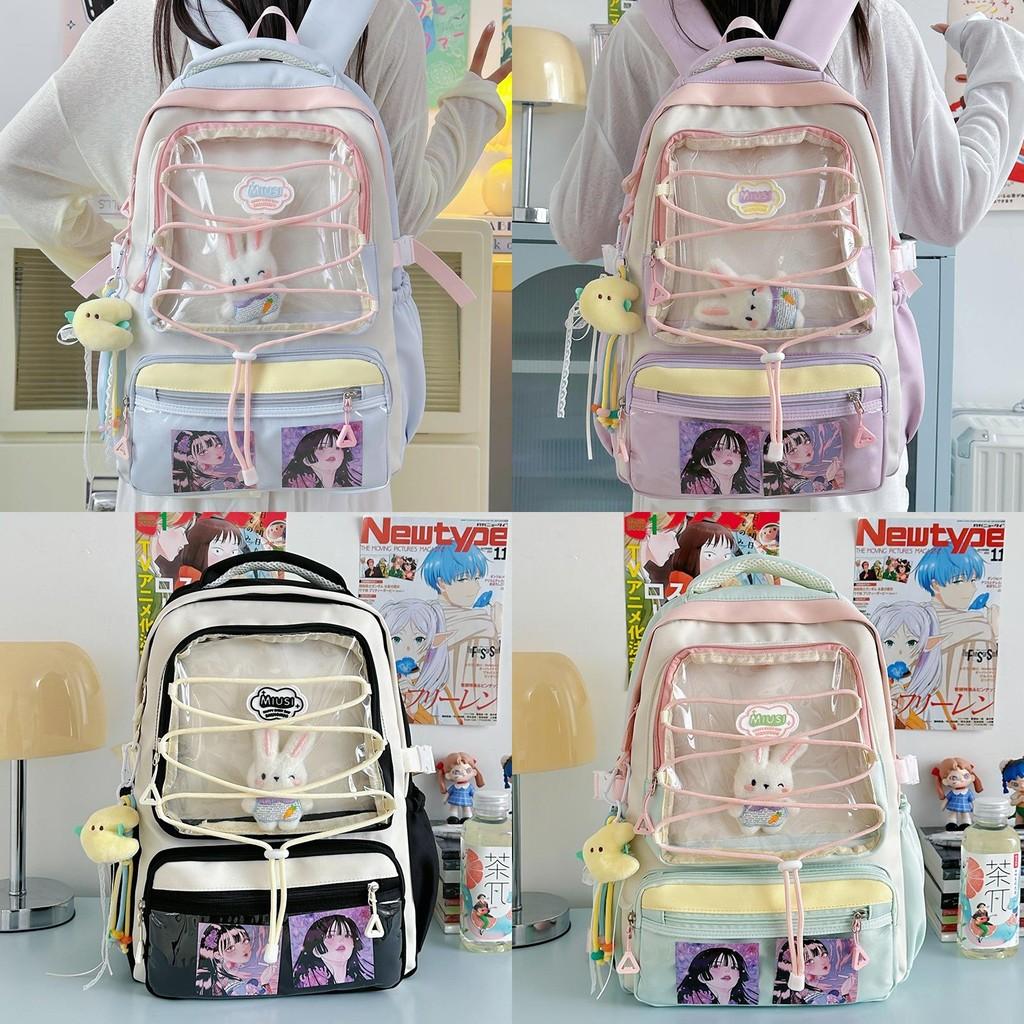 Japanese Stylish Transparent Backpack For High School Students With Large Capacity And Geometric Pattern