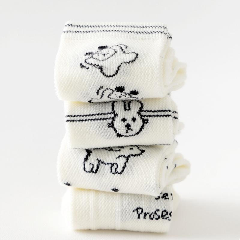 5pairs/set Children's Lovely Animal Boys Socks White Cute Dog Cotton Socks Cartoon Girls Spring Summer Striped Dog Sock