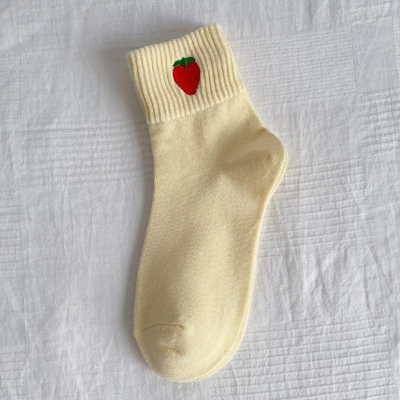 

Cartoon Socks - Spring and Autumn Mid-Length Socks, Trendy Dopamine Fruit Embroidery Socks, Sweat Absorbing and Odor-Resistant Cotton Socks 1 pair