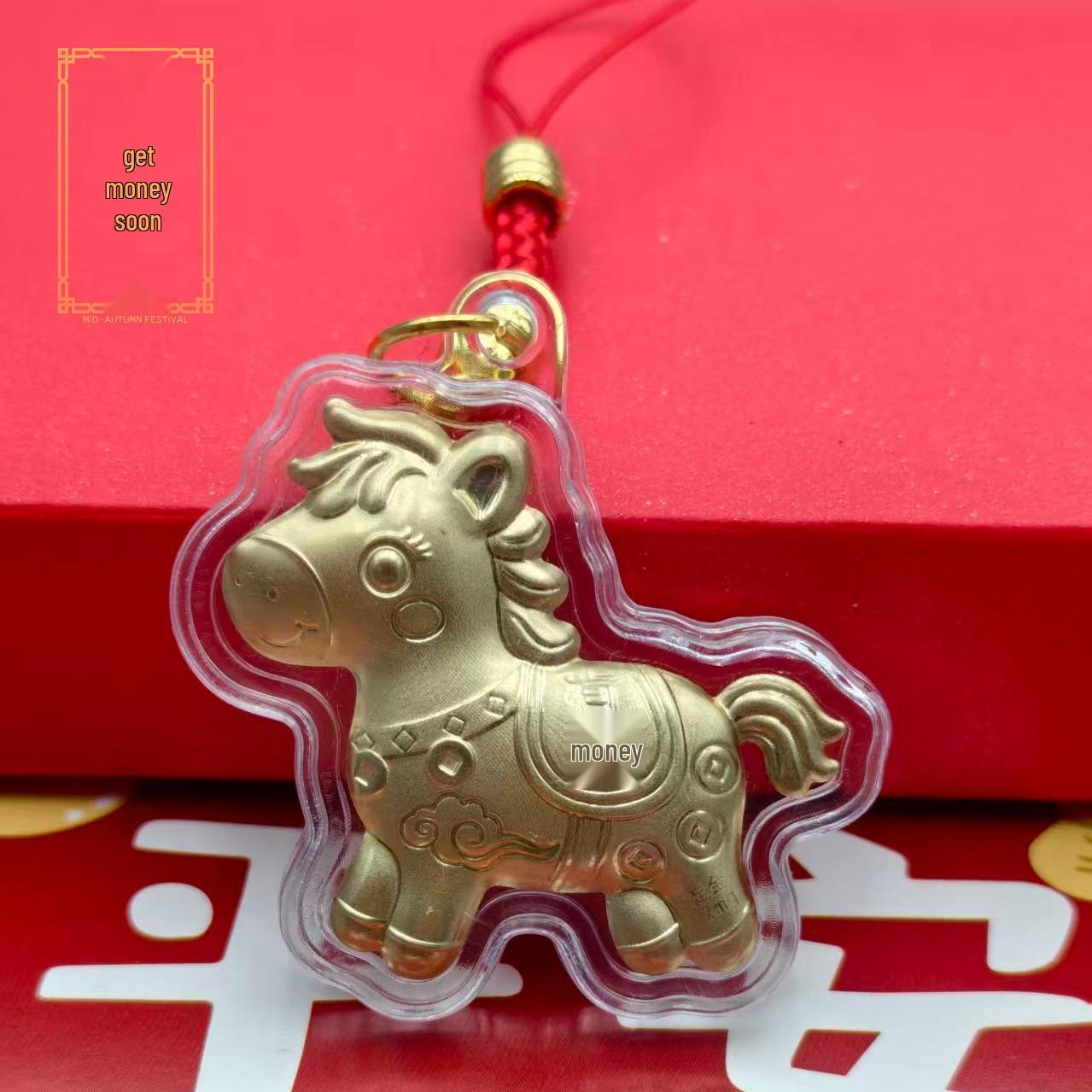 

2026 Year of the Horse Golden Pony Pendant - New Year Key Decoration Gift Gold Foil