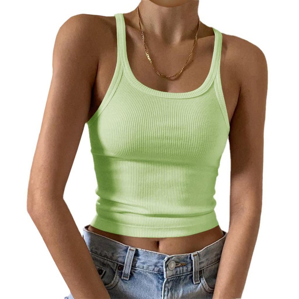 Women's Fashion Casual T-shirt Round Neck Vest Slim Bottom Solid Color Tops