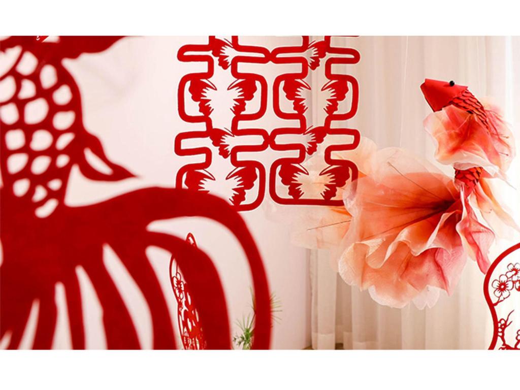 Double Happiness Red Koi Wedding Ornament - Chinese Style Paper Cut Decoration Set for Engagements and Windows