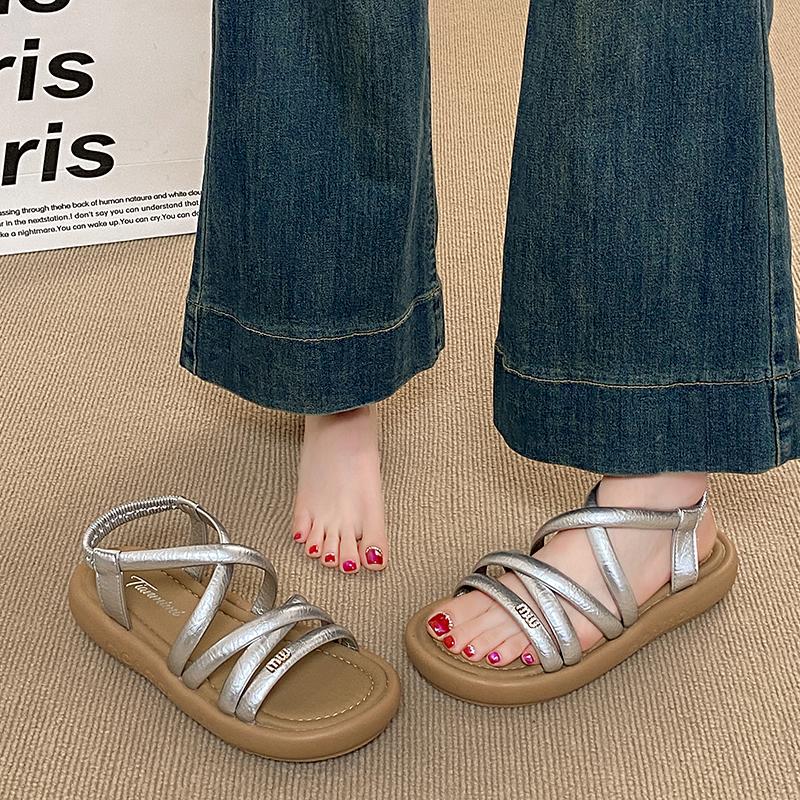 CRLAYDK Women's Open Toe Sandals Flat Cross Strap Elastic Band Slides for Summer Walking Ladies Outdoor Beach Travel Slippers