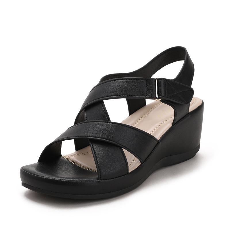 Pegged Sandals with Open Toes and High Heels, Velcro Fastened Women s Shoes 36 чёрный