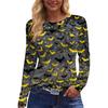 Women's Halloween Print Long Sleeve Top with Side Slit Round Neck for Casual Everyday Wear