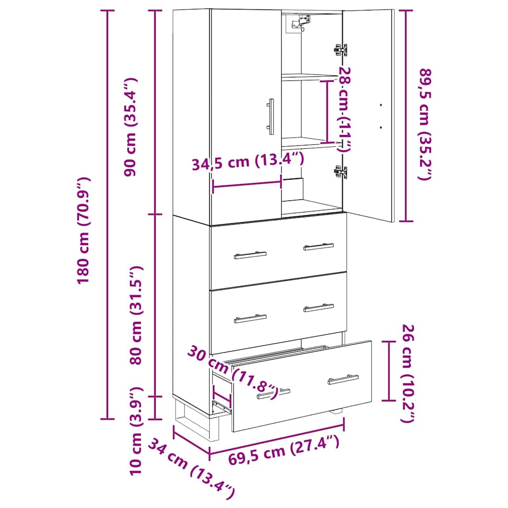 Highboard with Drawers 2 pcs Artisan Oak 69.5 x 34 x 180 cm