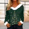Women's Casual Christmas Print Long Sleeve Top with Plush Collar for Winter