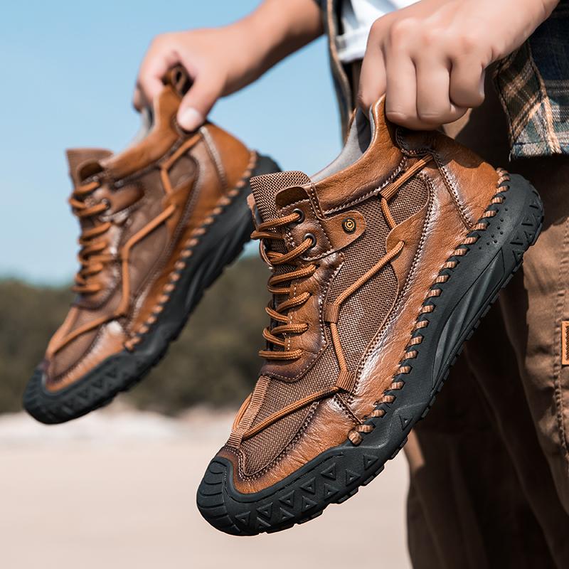 Men's Leather Casual Shoes Handmade  Soft  Working Shoes Leather Ankle Boots Large Size Driving Moccasins Shoes