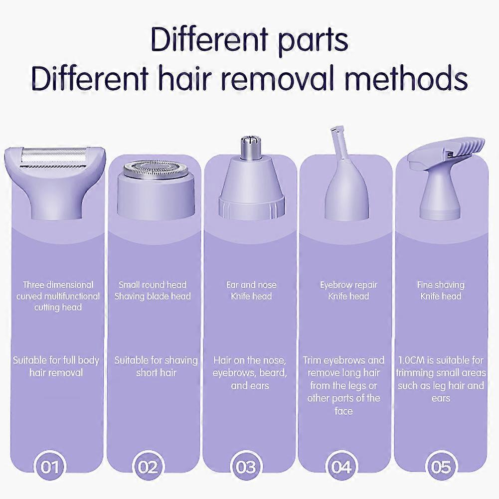 Women Epilator 5 in 1 Electric Cordless Hair Shaver Portable Painless Razors for Face Bikini Trimmer