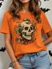 Unisexs Fashionable Casual Shortsleeve Halloween Tshirt With Spooky Skull Print And Round Neckline Perfect For Holiday Parties