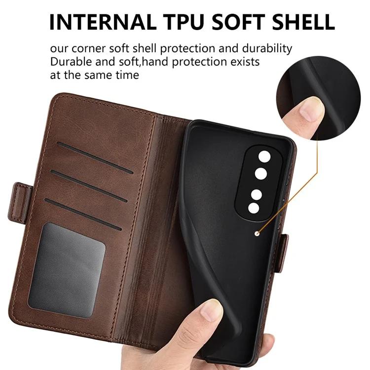 For Honor 80 Pro 5G Drop Protection Cell Phone Cover PU Leather Dual Magnetic Clasp Calf Texture Case Hands-free Stand Wallet