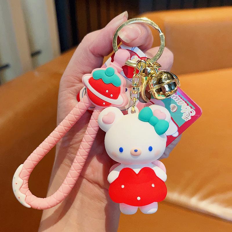 Sweet Strawberry Bunny Keychain Pink Girl Heart Fashion Bag Pendant Exquisite Practical Small Gift