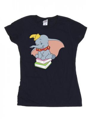Womens/Ladies Dumbo Sitting On Books Cotton T-Shirt