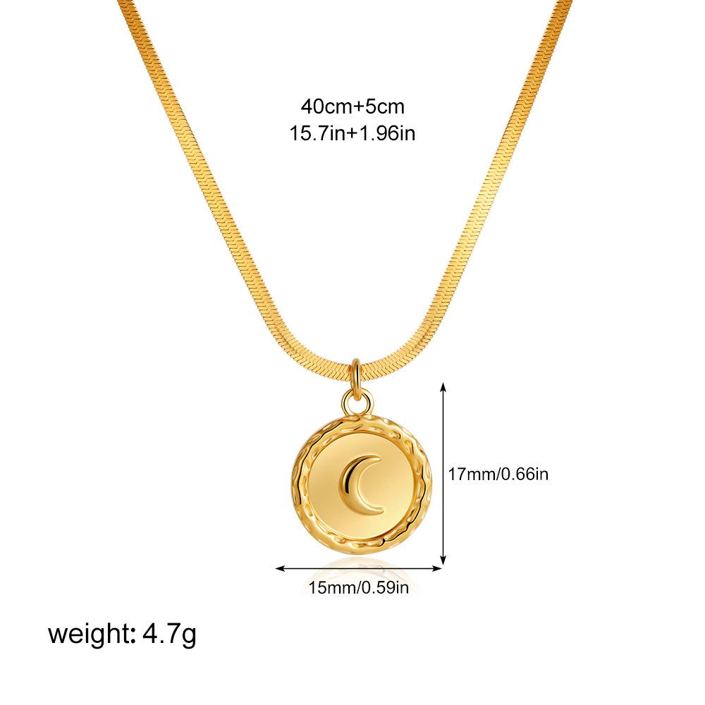 Stainless Steel 18K Gold Moon Pendant Necklace Simple Snake Bone Chain Collarbone Chain Round Square Tag
