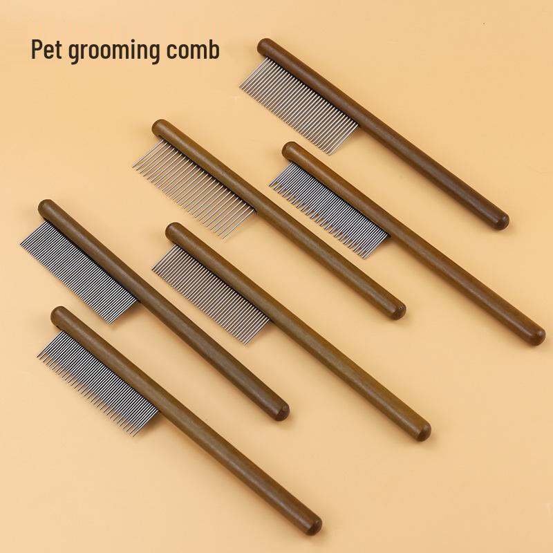 Stainless Steel Wooden Pet Flea Comb - Single Row De-flea Louse Comb with Long Pins for Cats Wide Teeth Single Row Comb