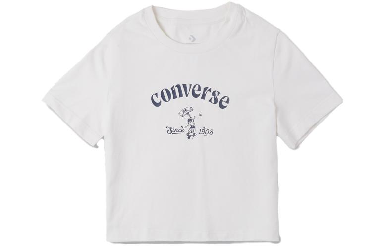 Converse T Shirts Women's White Crew Neck Moderate Straight Fit 10026166-A01