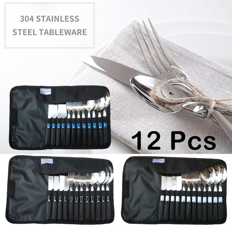 Buy Fashion Cutlery Picnic Utensil Set Silverware With Travel Case For Camping Hiking Bbq 12pcs
