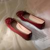 Autumn Flat Bottom Square Head Single Shoes Women'S Shallow Mouth Flat Heel Soft Sole Bow Grandma Shoes Fairy Style With New Chinese Doudou Shoes