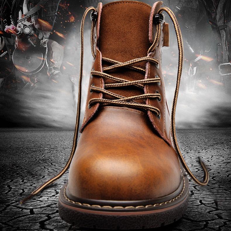 2023 Men's British Plus Velvet Leather Martin Boots - Mid-Cut, Warm, Fashionable, Trendy, Casual Cotton Footwear