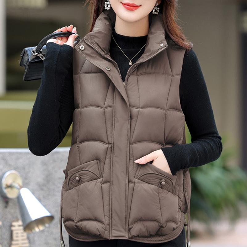 

Модный зимний женский теплый жилет со стойкой, толстая парка без рукавов, женские короткие куртки 2XL светло-коричневого