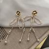 Retro Temperament Pearl Bow Flower Earrings Women'S Senior French Design Earrings